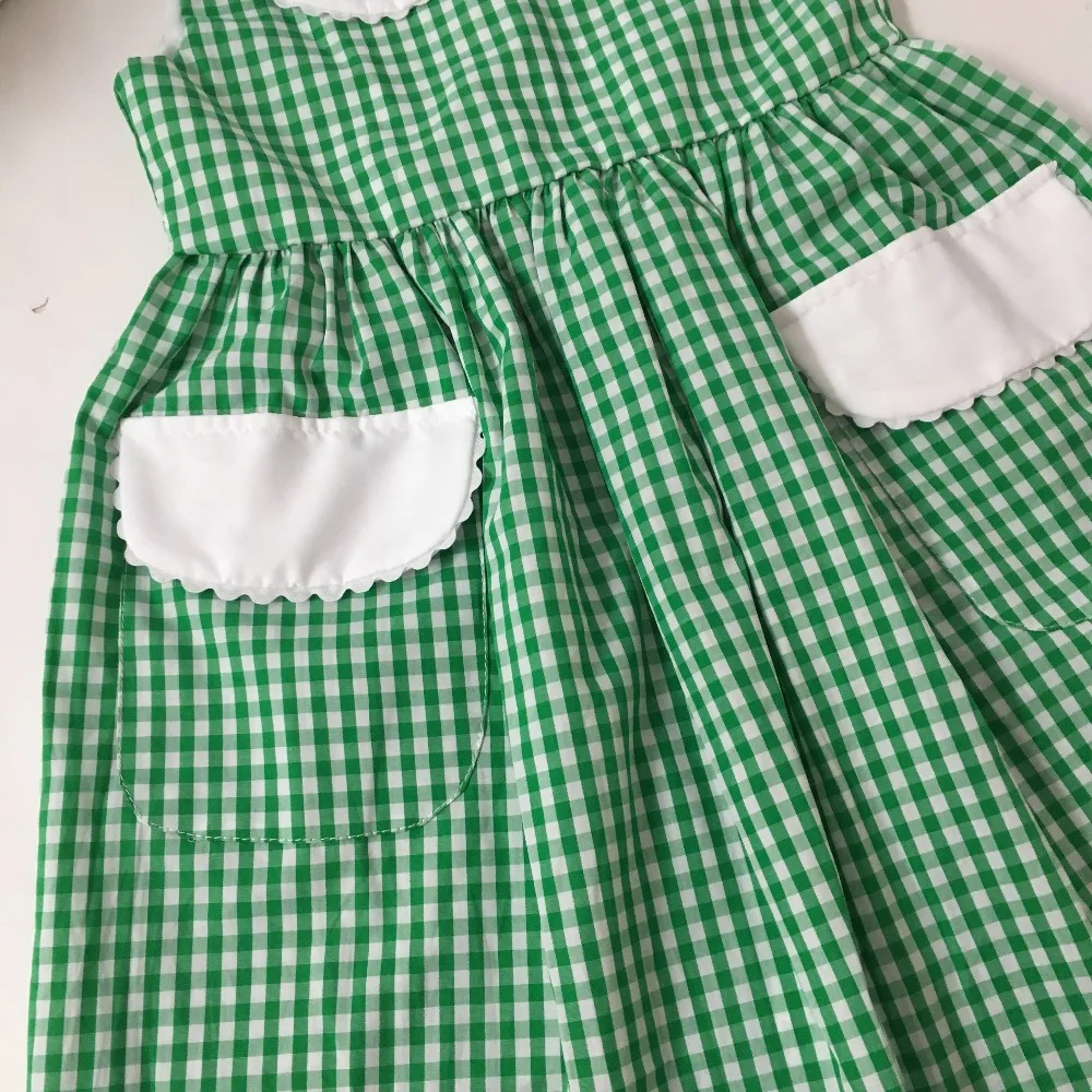 Puresun High Quality Design Girl Dress Children Green Gingham Dress With Button Princess Boutique Frocks Toddler Outfit