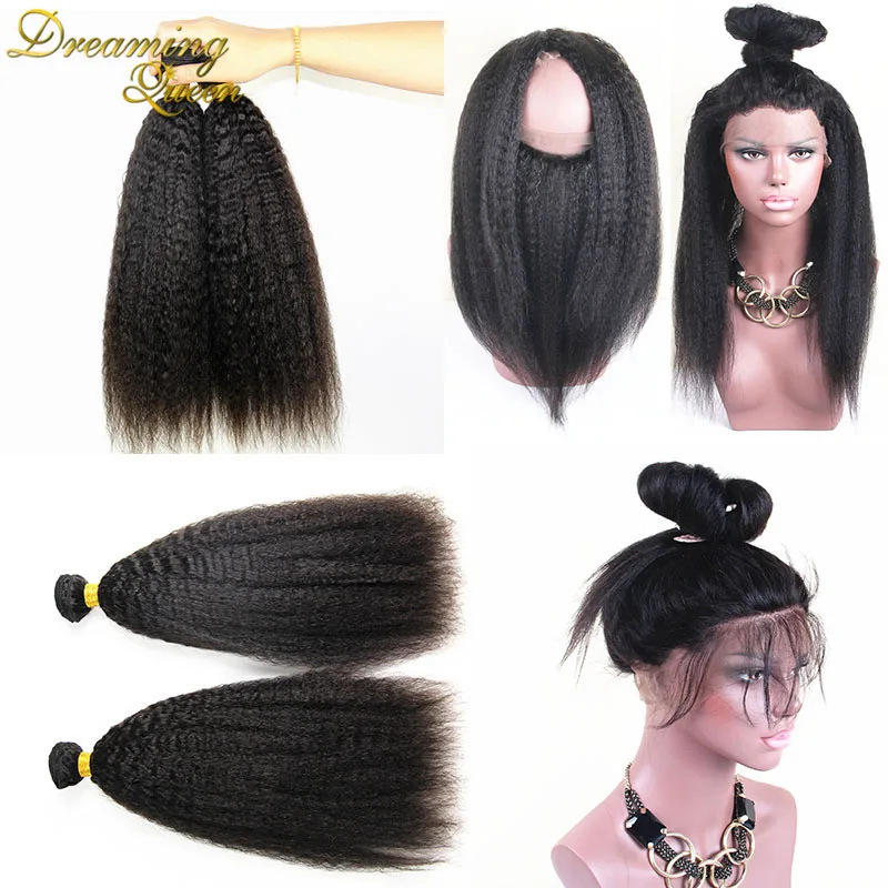 

8A Mink Brazilian Kinky Straight Hair With 360 Closure 2 Bundles With 360 Frontal Cheap Human Hair Weft Bundles With 360 Closure
