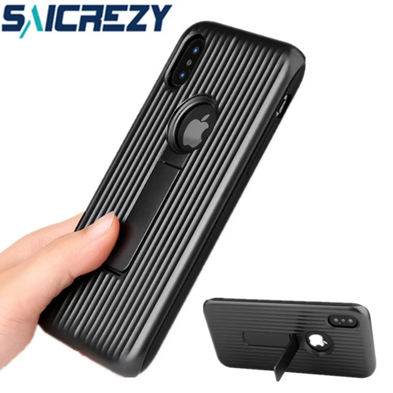 

For iphone X case bumper case cover For iphone 8 case car stand Bracket texture For iphone XS Max XR 6 6s 7 plus Phone Case
