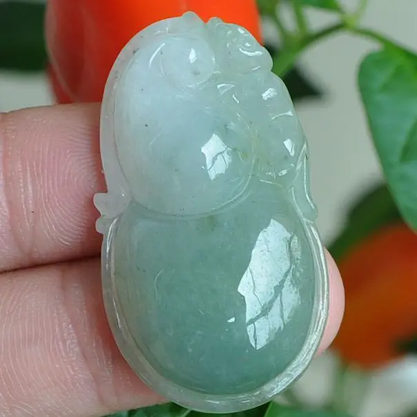

Certified Natural "Grade A" green+Tawny Jadeite Jade Pendant ~ HULU 10.19