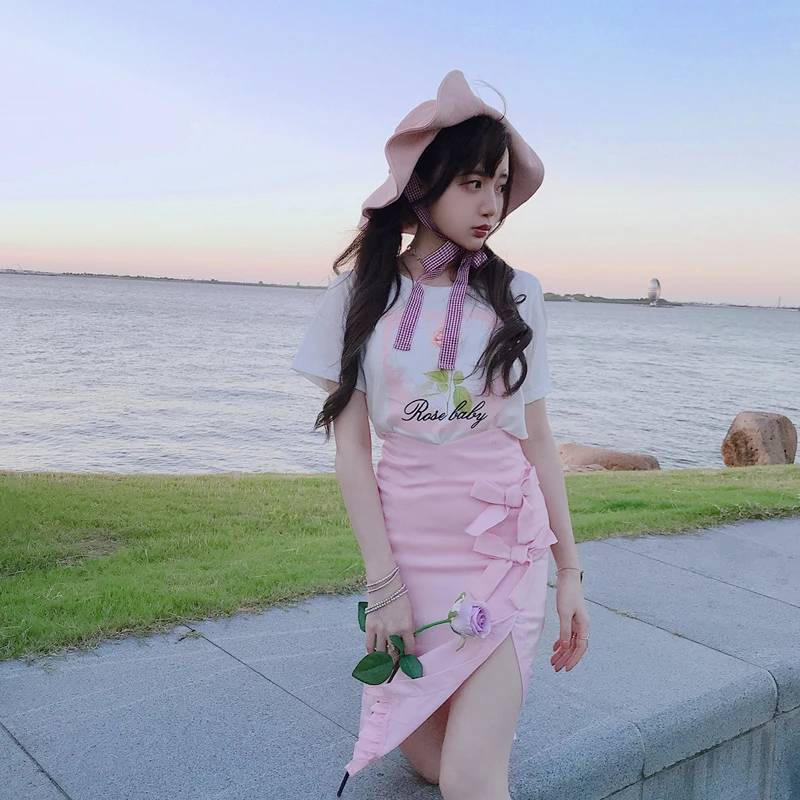 

Princess sweet lolita skirts Summer antique soft girl mercerizing high grade gray purple pink bow fashion vent skirt B1643