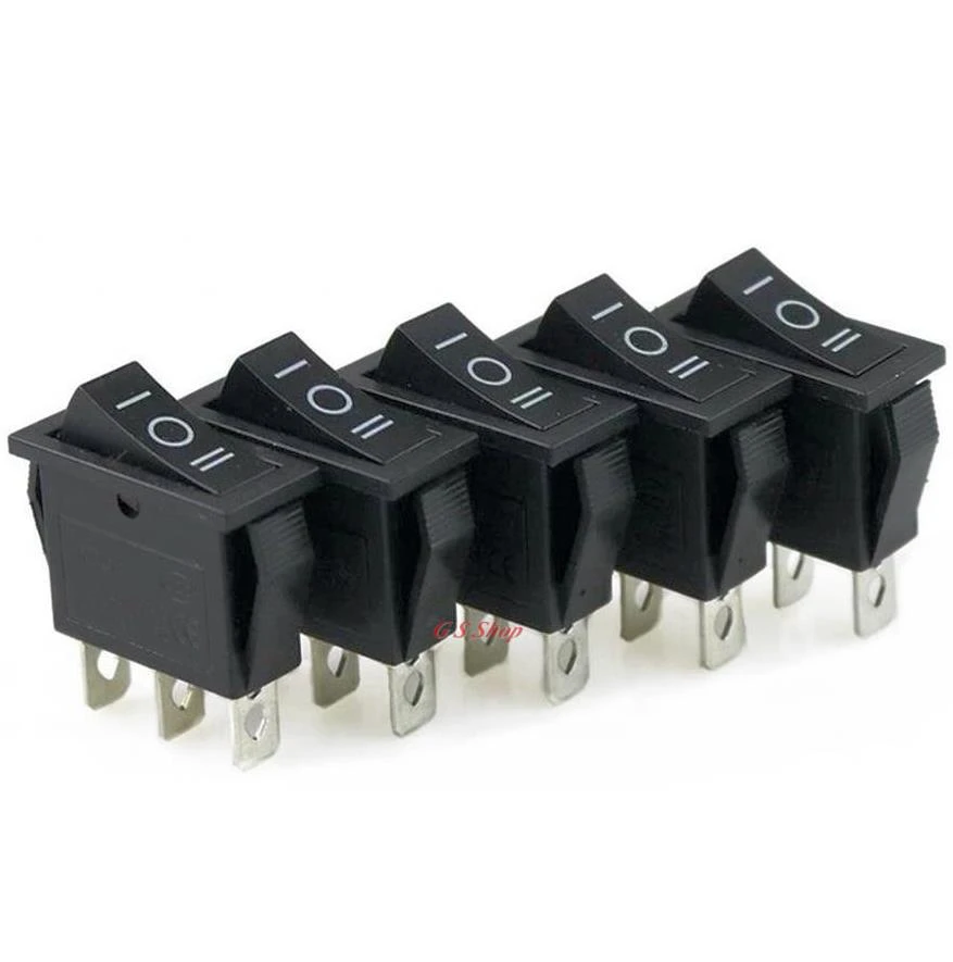 

5PCS KCD3 Rocker Switch 15A /20A 125V/250V ON-OFF-ON 3 Position 3 Pin Electrical equipment Power switch black