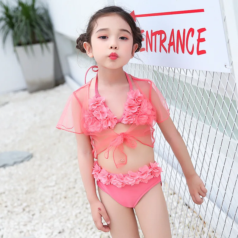 

Fashion Children Backless Bikini 2018 New Kids Girls 3D Flower Ruffled Swimsuit Cute Baby Girls Blouse Swimwear Bathing Suit