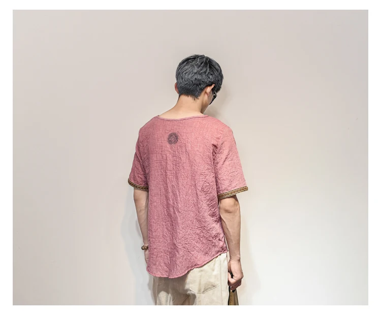 Магазин Sinicism мужская хлопковая льняная футболка с коротким рукавом летняя тонкая ткань Китайская традиционная одежда Мужская Ретро футболка 1601