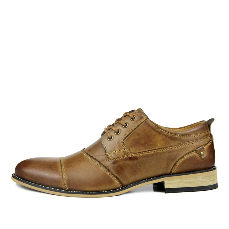 Marca Lujo marrón Cuero Derby Más De Cero Formal caqui Diseñador Hombre Oficina Negro Vestido Tamaños Gran Encaje Genuino Zapatos Casual Cq7wqUO