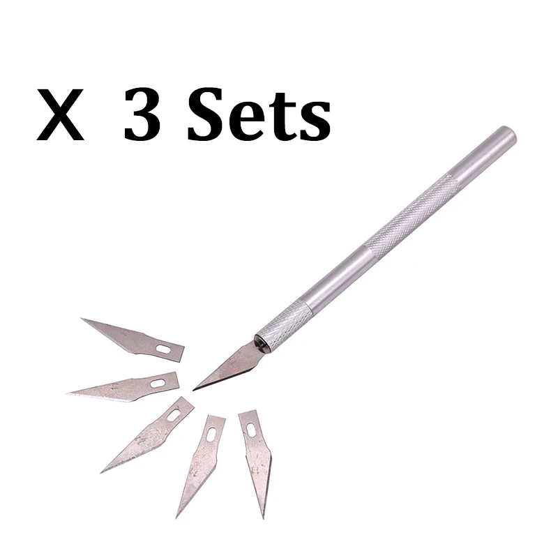 3 комплекта универсальный нож DIY нож для резьбы 15 лезвий ремесло работы трафарет для забивания хобби зубчатое ремонт скульптура нож для скальпеля - Цвет: 3 sets