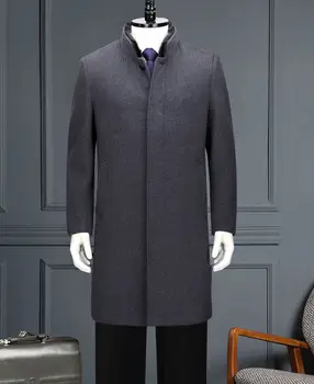 

New Mink Wool Collar Loose Winter Men Woolen Overcoat Long Style Mandarin Collar Casual Plus Velvet Liner Plus Size M-2XL3XL4XL