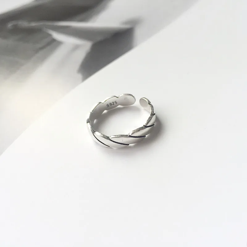 

LouLeur 925 sterling silver veins open rings Plain silver simple Flat rope design wild elegant rings for women fine jewelry gift
