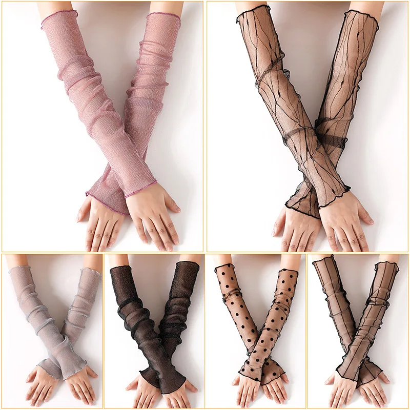 

Summer Anti-UV Sleeves Ice Sleeves Yarn Yarn Socks Feet Dual-use Ice Silk Gloves Lace Gold and Silver Arm Sleeve Ventilation