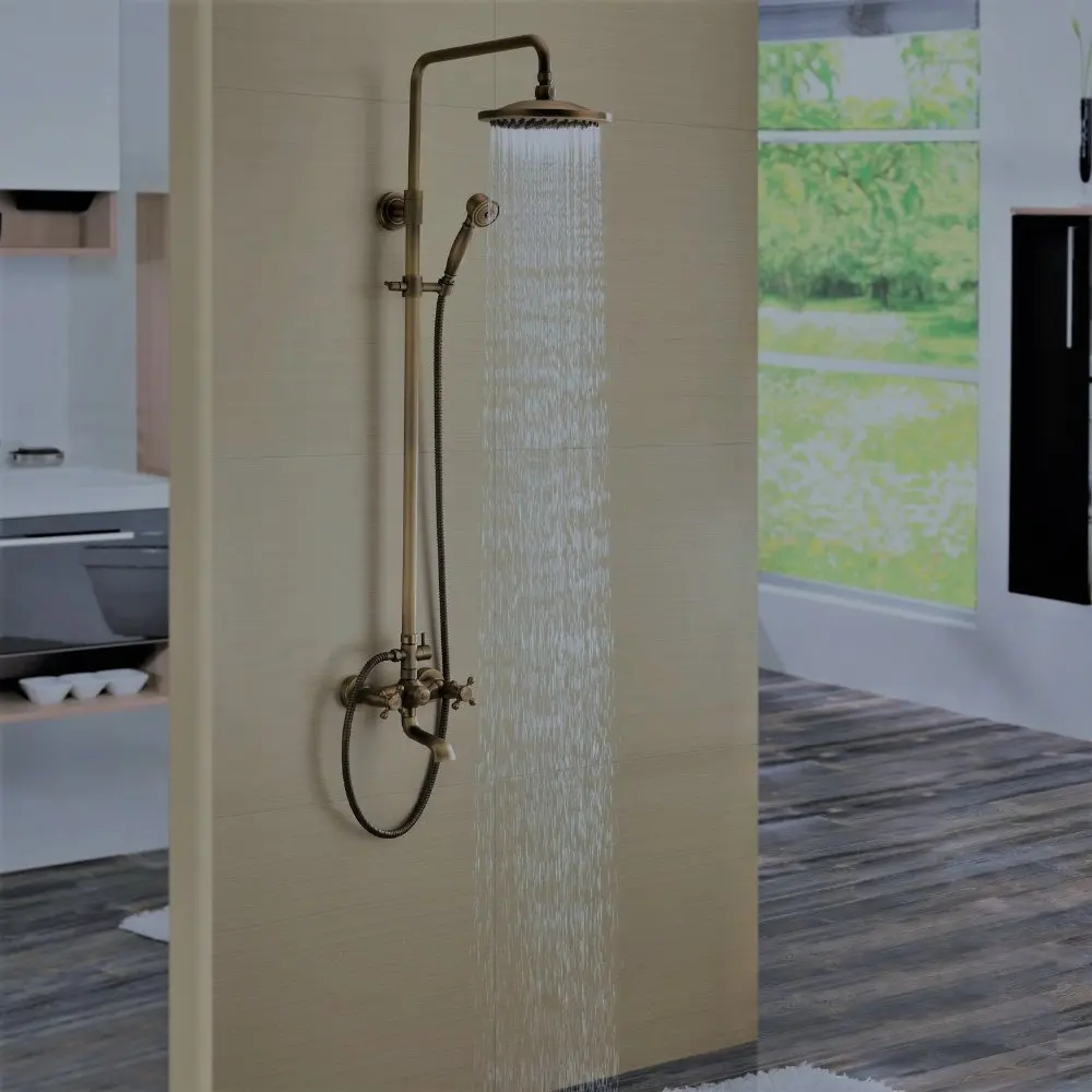 Antique Brass Bathroom Shower System Set Bath Shower Faucet with 8 Inch