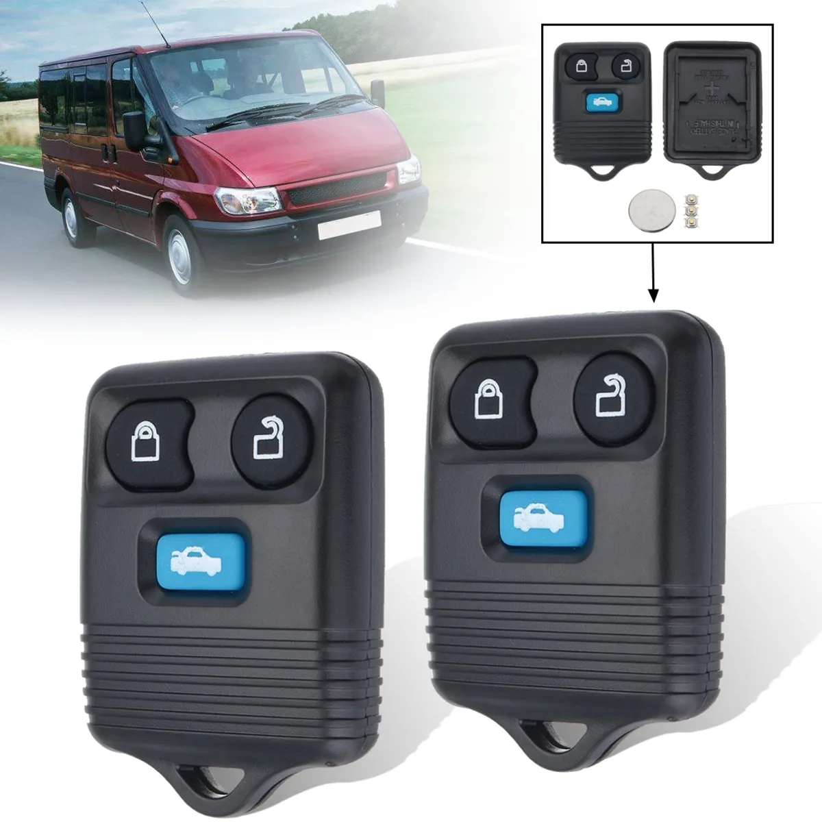 

2Pcs 3 Buttons Car Remote Key Fob Case Shell With Battery For Ford Transit MK6 Connect 2000 2001 2002 2003 2004 2005 2006