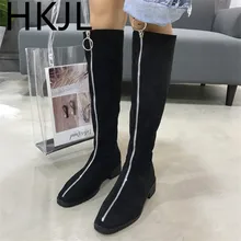 HKJL Long boots 2019 winter new Korean version of the wild in the thick with the front zipper thick with elastic boots Z048 2018 new girls in the winter of the south korean version of the thick down jacket with a long coat in the hair collar and jacket