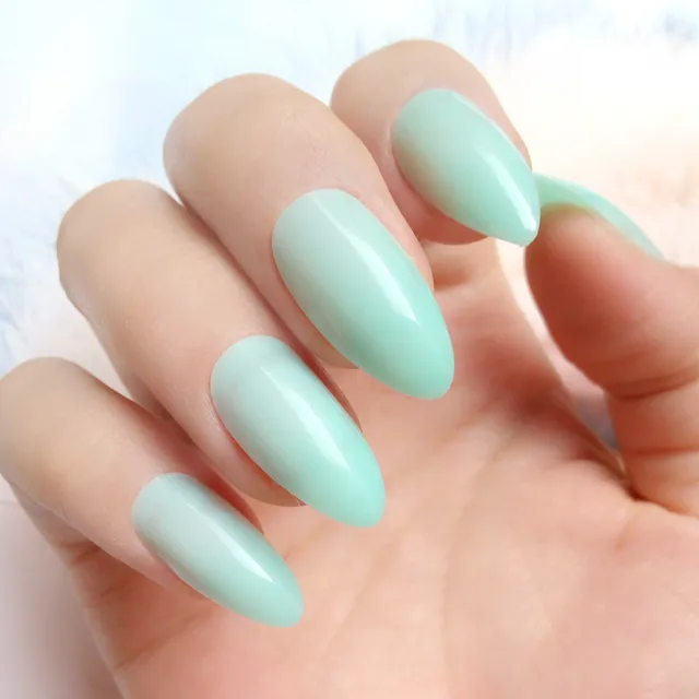 Candy Light Green False Nails Short Stiletto Tips Pointed Fake Candy Light Green False Nails Short Stiletto Tips Pointed Fake Full Cover Diy Manicure