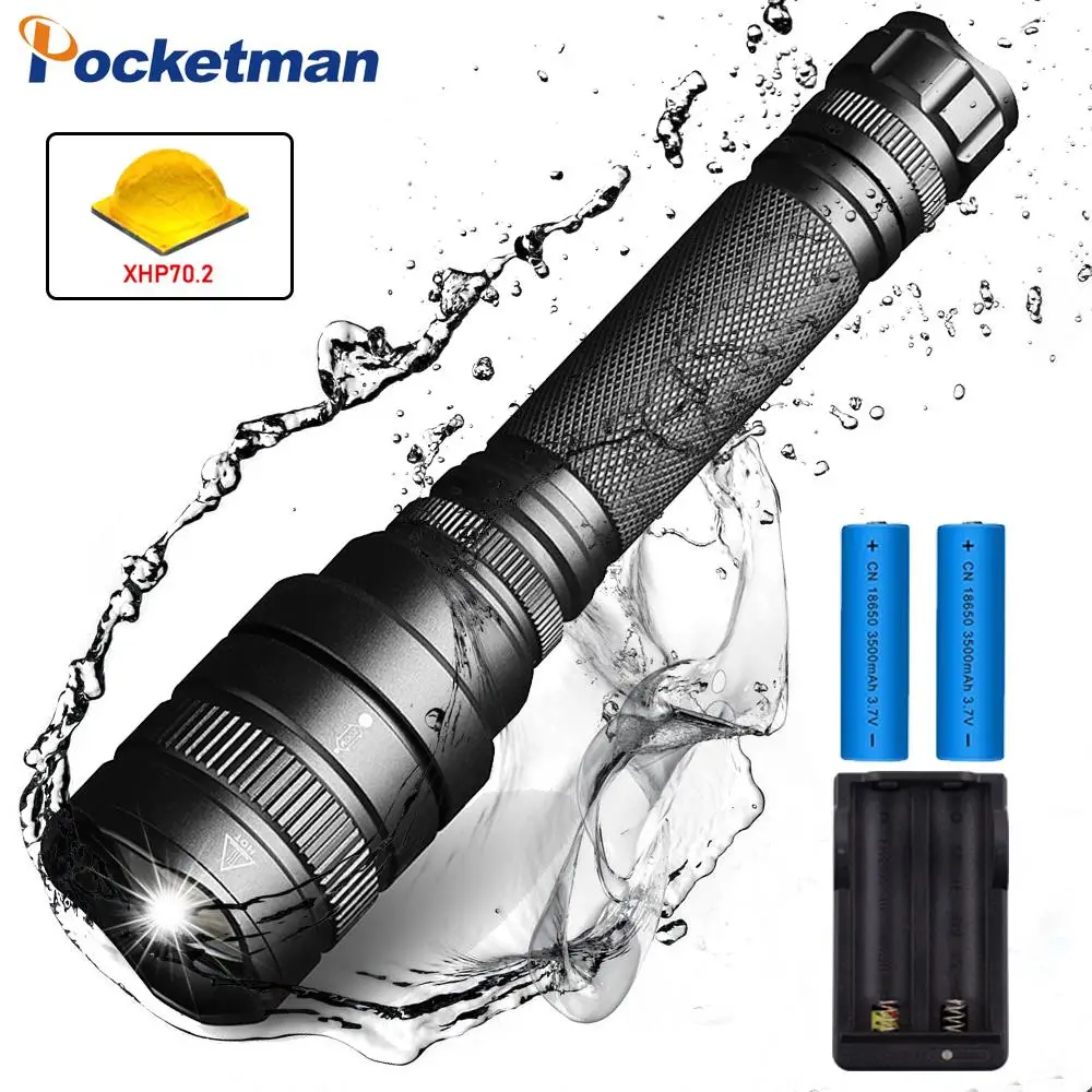 

65000Lumens LED Flashlight xhp70.2 Ultra Bright Waterproof linterna led Torch L2 light by 2*18650 battery for Camping hunting