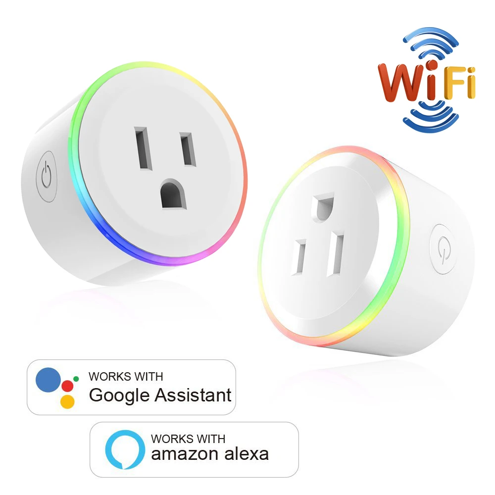 Comprar Interruptor WiFi Mini enchufe, toma de Control remoto inalámbrico con temporizador, luz regulable, hogar inteligente Compatible con Alexa Google