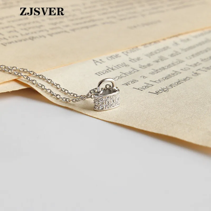 

ZJSVER Micro-set Crystal Lock Pendant Minimalist Silver Chain 925 Sterling Silver Women Necklace For Party Present Fine Jewelry