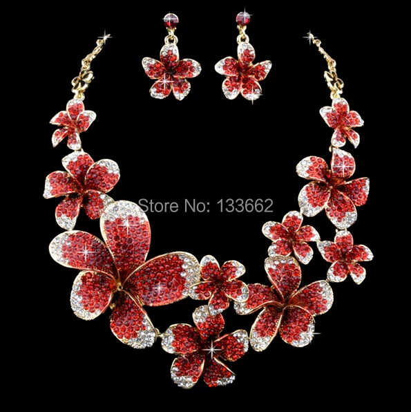 Набор свадебных ожерелий и серег набор из красных страз бижутерия с цветочным