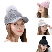 Женская зимняя Милая трикотажная Теплая Шапка-бини со съемной шерстью, уникальная шапка