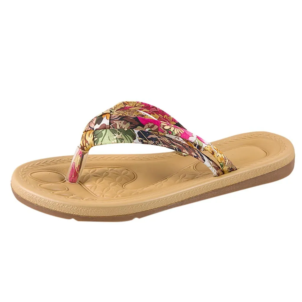 

SAGACE Summer Women's Fashion Casual All-purpose Sweet Print Non-Slip Flip Flops Clip Toe Flat Beach Slippers Round Toe Shoes