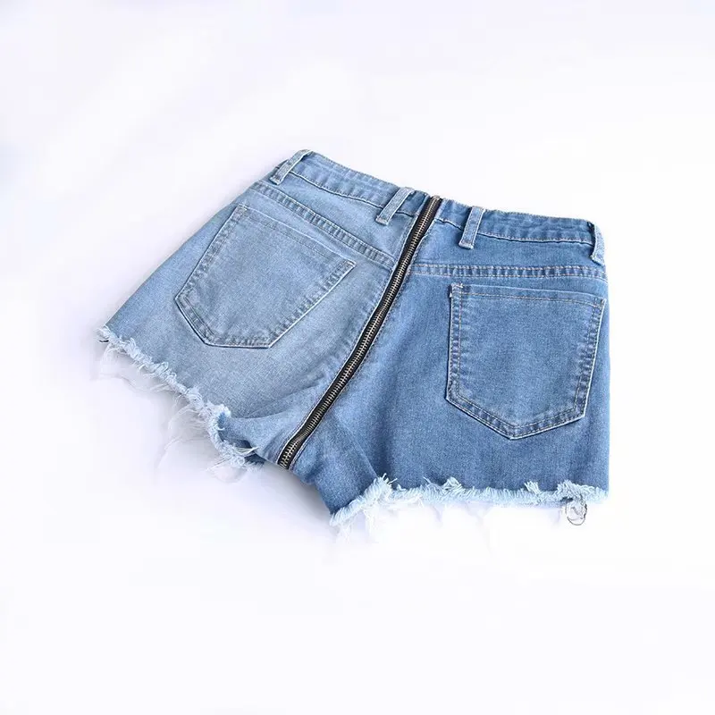 Front To Back Zipper Jeans Woman Zipper Back Leggings Sexy Short Mom Jeans Flare Femme Stretched Short High Waist Push Up Denim