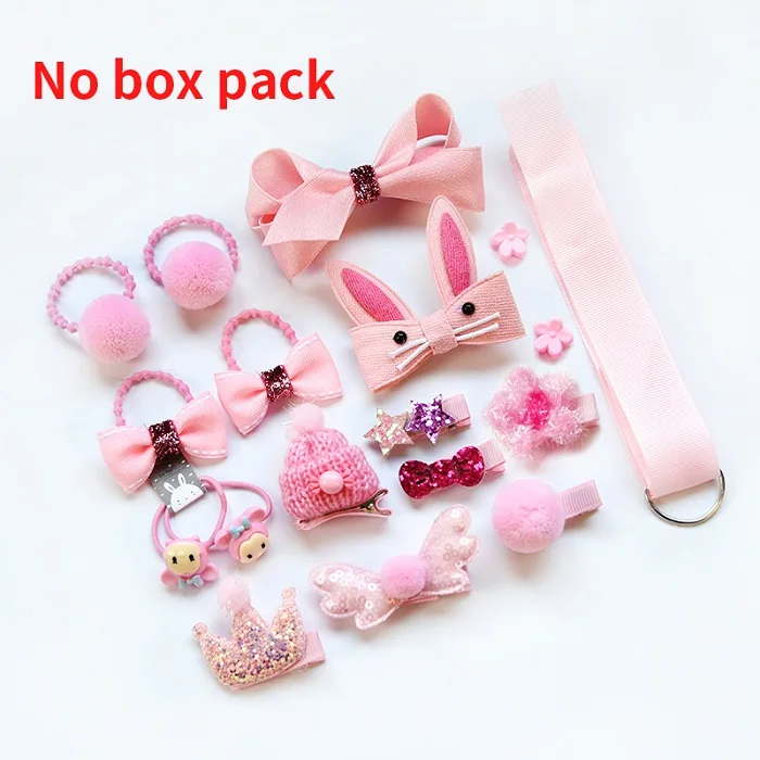 No Box-Pink Raindo 18 шт./кор. дети милые женские аксессуары для волос комплект ткани для младенцев с цветочным узором и бантом, заколки для волос для девочек, повязка на голову в подарок - Цвет: No Box-Pink