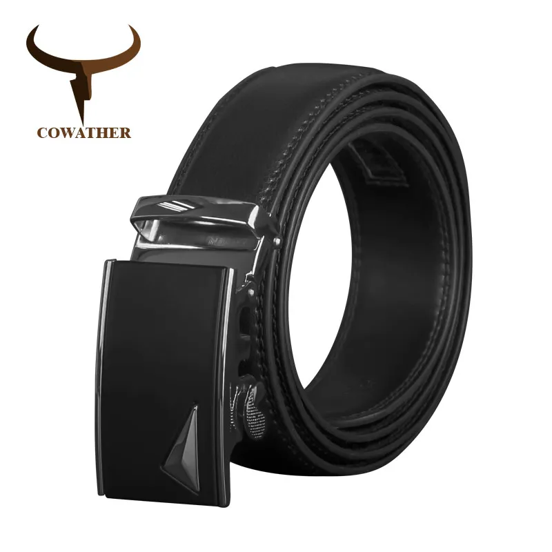 

COWATHER Men Belts Cow Genuine Leather Belt For Men Automatic Buckle Male Strap Metal Buckle High Quality Leather Straps CZ131