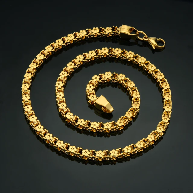 Mens Gold Chains 50 58cm Stainless Steel Curb Chain Necklace For Women Men Gold Color Trendy