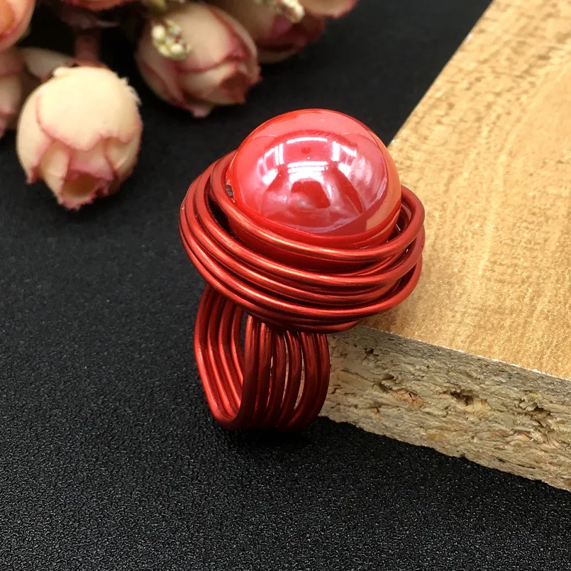 MANILAI Fashion Red Stoving varnish Acrylic Elegant Handmade Rings Women Wire Spiral Finger Statement Rings Party Accessories