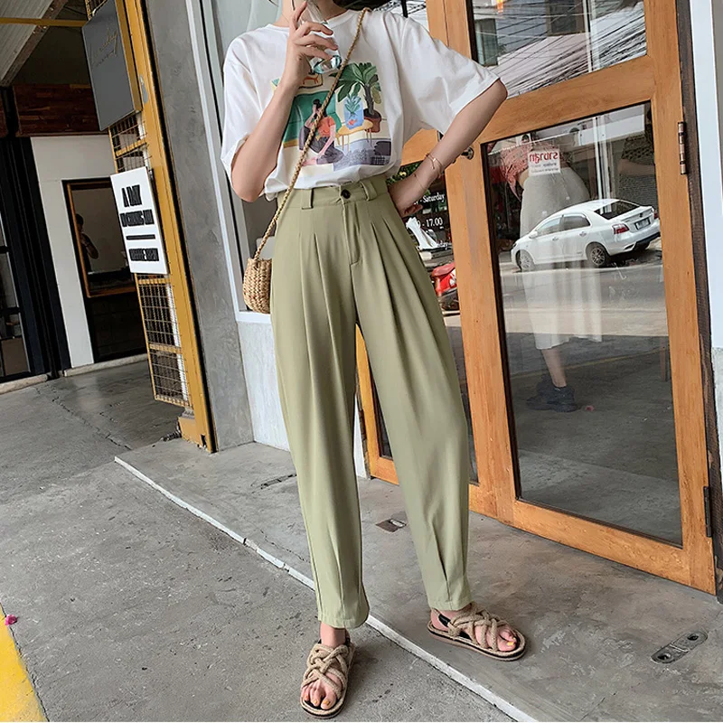 

Elegant OL Style Women Straight Pants Casual Pockets Loose Female Trousers High Waist Work Suit Pants Pantalon Femininas 2019
