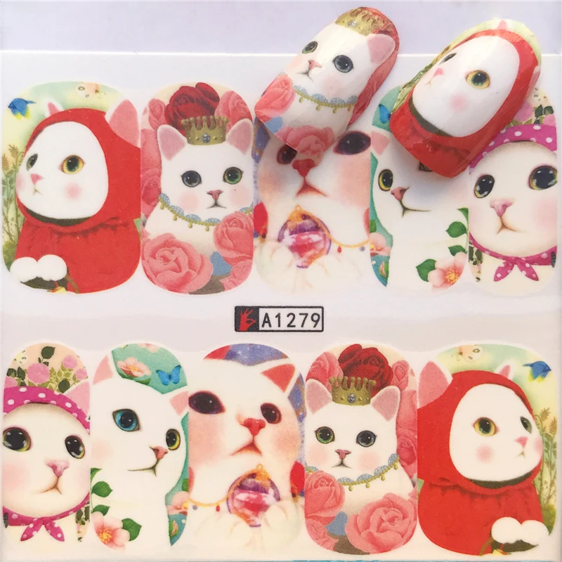 

YWK 2019 New Designs Rabbit/Cat Designs Nail Sticker Water Transfer Nail Art Decals