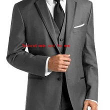 Великолепное Новое поступление, темно-серый, на заказ, на две пуговицы, однобортный, с отворотом, смокинг, мужской костюм(пиджак+ брюки+ жилет+ галстук