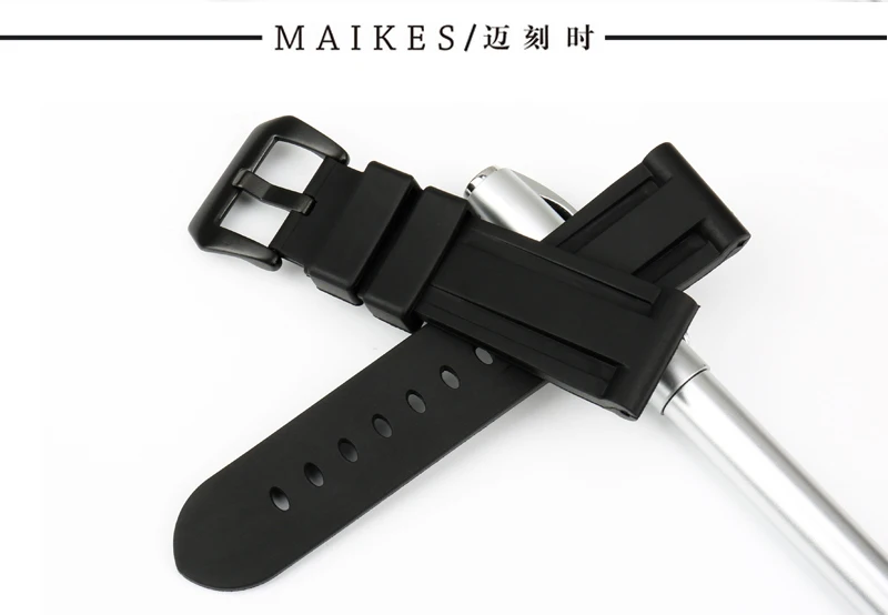 MAIKES резиновый ремешок 24 мм черные Ремешки для наручных часов Мужские аксессуары спортивные часы ремешок часы браслет для Panerai