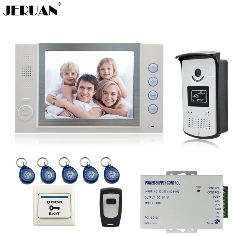 JERUAN 8`` video door phone doorbell intercom system home access control system RFID video recoreding photo taking