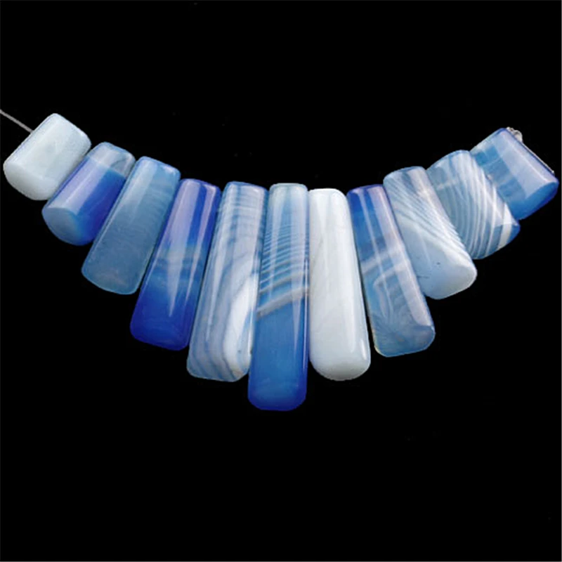 (Min.order 15$ mix)Free shipping 11Pcs Blue Onyx Agate Trapezoid Pendant Bead Set 39x11x6mm 17x11x6mm ZQ099 (Receive as picture) | Украшения
