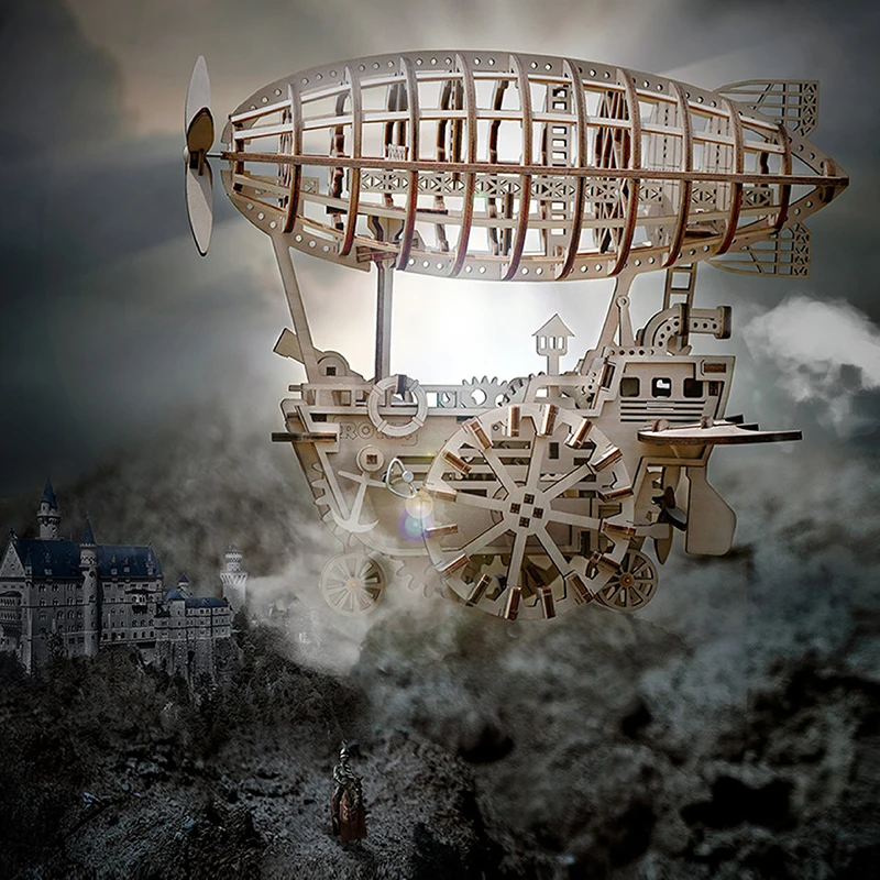 

Woodiness Jigsaw Puzzle Toys 3D Laser Model Plywood Unisex Beige Airship Wind-Up Spring Interest Development Manual Brain