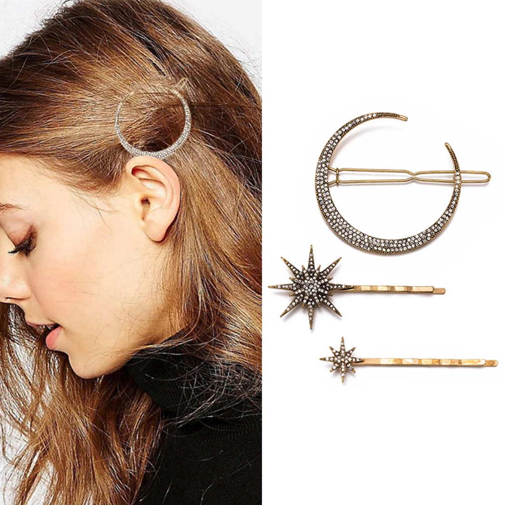 

2019 New Fashion Women Girls Hair Grip Gold Color Alloy Circle Moon Hair Clips Circle Hairpins Holder Hair Jewelry Accessories