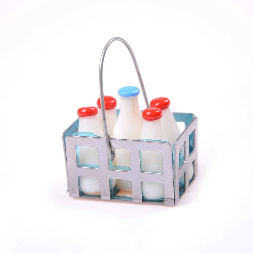 1/12 Dollhouse Furniture Miniature Metal Milk Basket with 5pcs Bottles Set Dolls House Kitchen Porch Accs Decor 1/12 Dollhouse Furniture Miniature Metal Milk Basket with 5pcs Bottles Set Dolls House Kitchen Porch Accs Decor