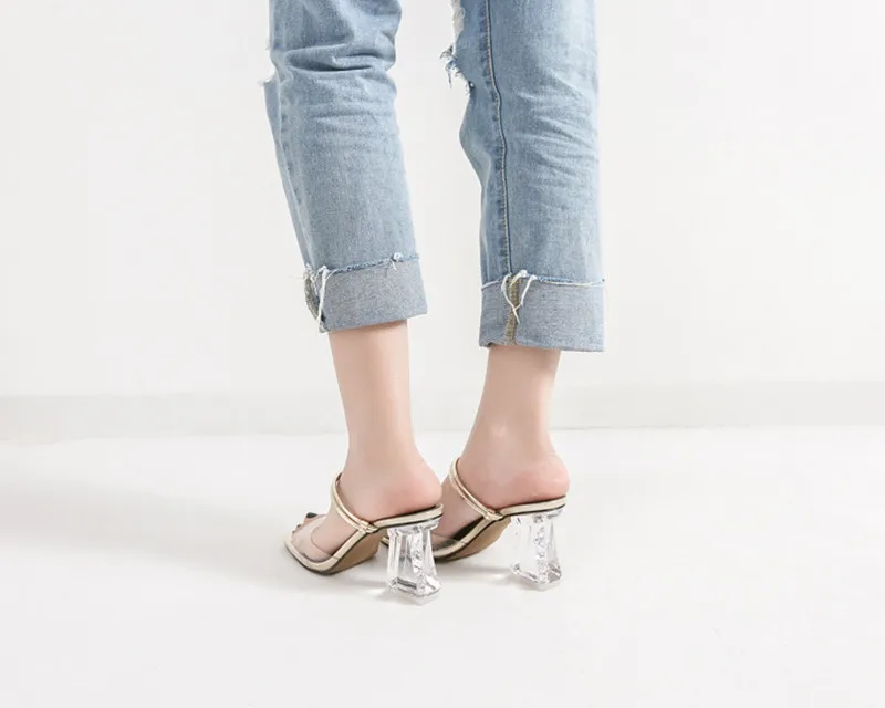 Пластмассовые прозрачные сандалии женские прозрачные сандалии с открытым носом на высоком каблуке женские шлепанцы на каблуке 7,5 см Женская обувь K-199