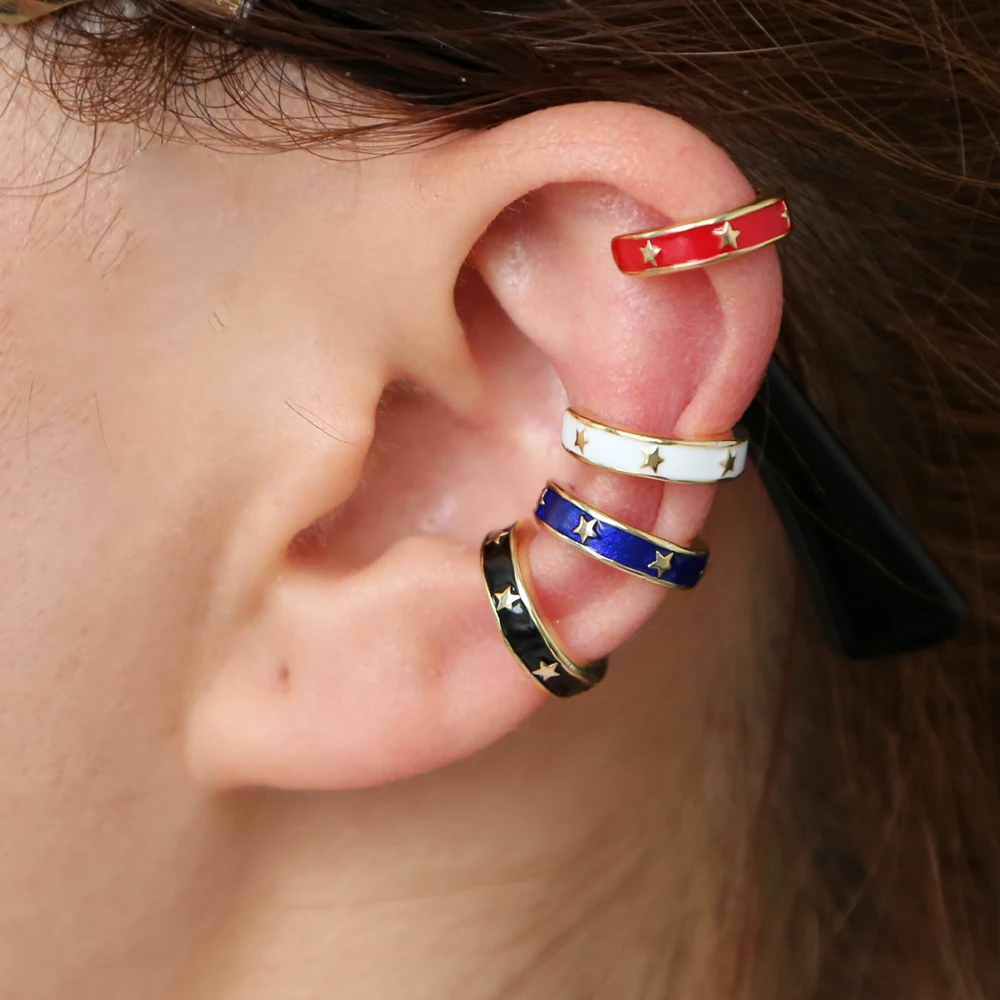 

Multi color earring European fashion women jewelry Gold filled colorful enamel engraved star band ear bone clip on earring