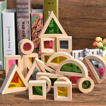 

Baby Toys 24Pcs Geometric Assembling Acrylic Blocks Super Popular Creative Rainbow Building Blocks Wooden Educational Toys Gift