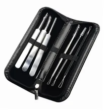 6 шт. инструмент для удаления угрей из нержавеющей стали с сумкой для удаления угрей иглы с зажимом для прыщей Пинцет Комедон средство для ухода за кожей лица 40#716