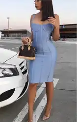 Летнее платье Для женщин 2019 Sexy Light Blue Бандажное платье Для женщин Элегантный мини знаменитости платье Vestido de fiesta 2019