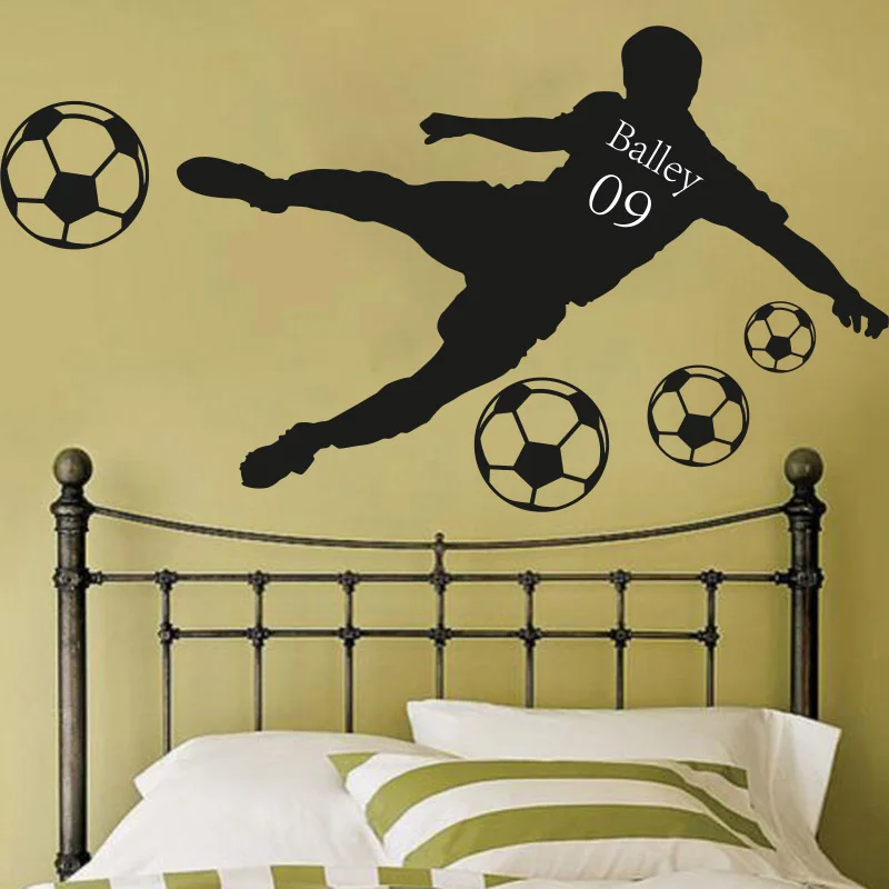 CUSTOM NAME VINYL DECAL WITH REALISTIC SOCCER BALL WALL STICKER
