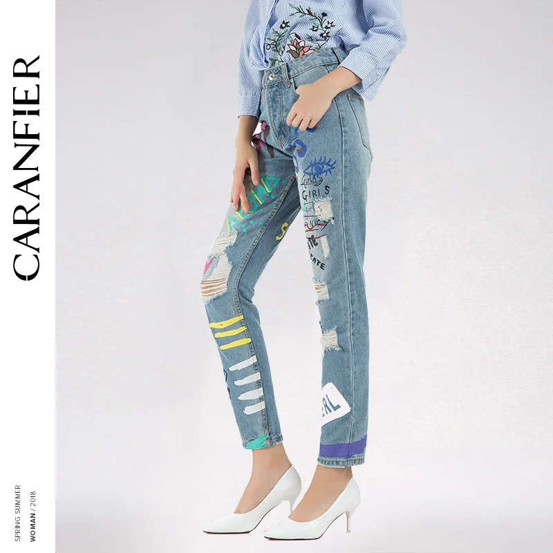 Pantalones Vaqueros Straight Desgastado Mujer Nuevas Jeans Primavera Pies Ripped Mujeres Femenina Hole Denim Caranfier 4zwR07q0