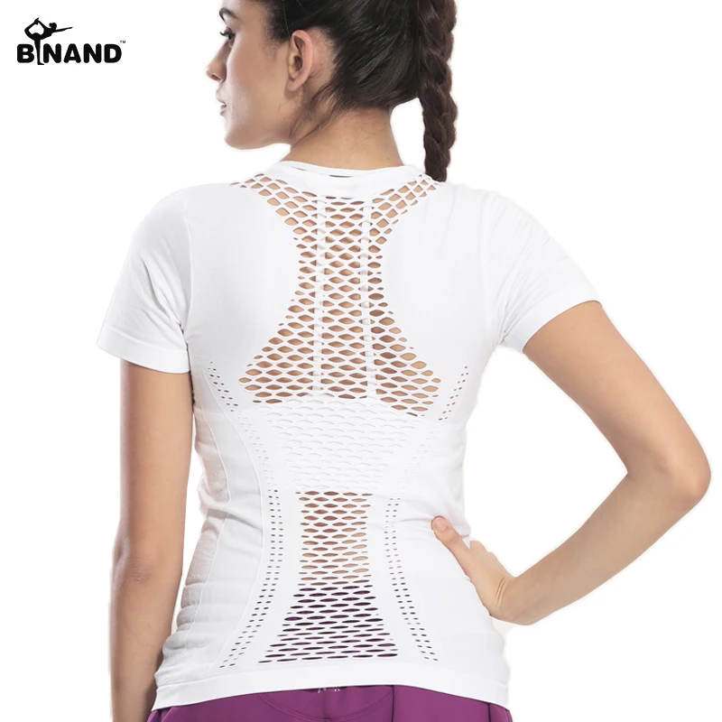 

New Athleisure Hollow Mesh Quick Drying High Quality Sports Fitness Running Short sleeve T-shirt Yoga Tops For Sexy Women