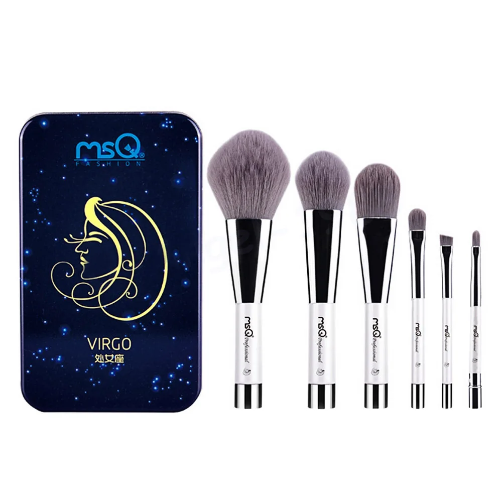 6 Pcs Makeup Kosmetik Serat Arang Bambu Brush Blush Powder Foundation Eye Shadow Alis Bibir Alis Mata Kit dengan Besi Case Virgo-Internasional