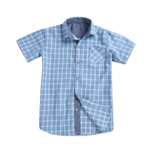 Детские рубашки Одежда для мальчиков летняя рубашка с короткими рукавами Блузка клетчатые топы для мальчиков детская рубашка одежда для малышей повседневный костюм для мальчиков
