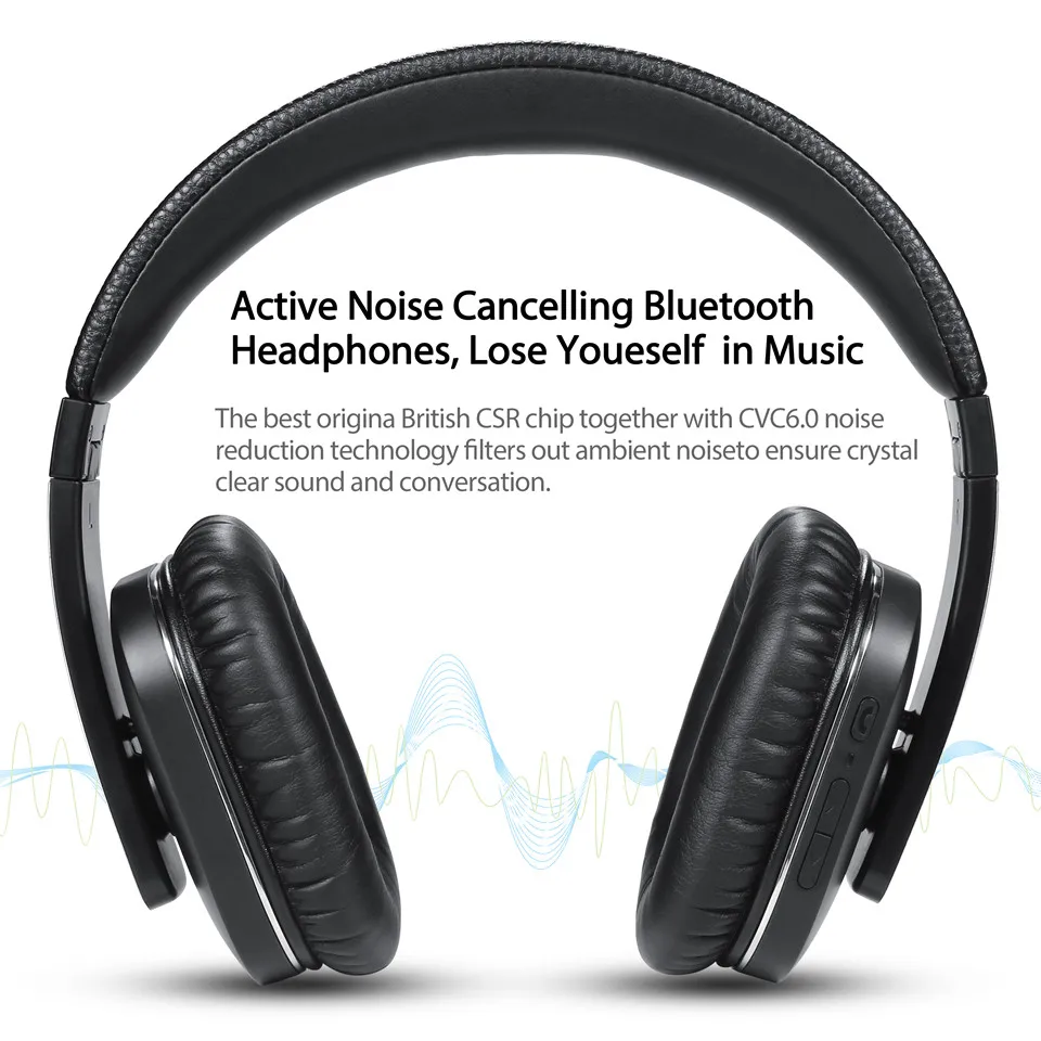 August EP750 Active Noise Cancelling Wireless Headphones with Mic