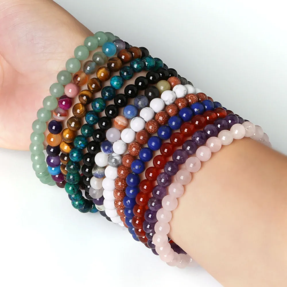6mm Approx 19cm Natural Stone Bracelet Tiger Eye Bracelet Bangles Elastic Rope Chain For Lovers Jewelry Bracelet