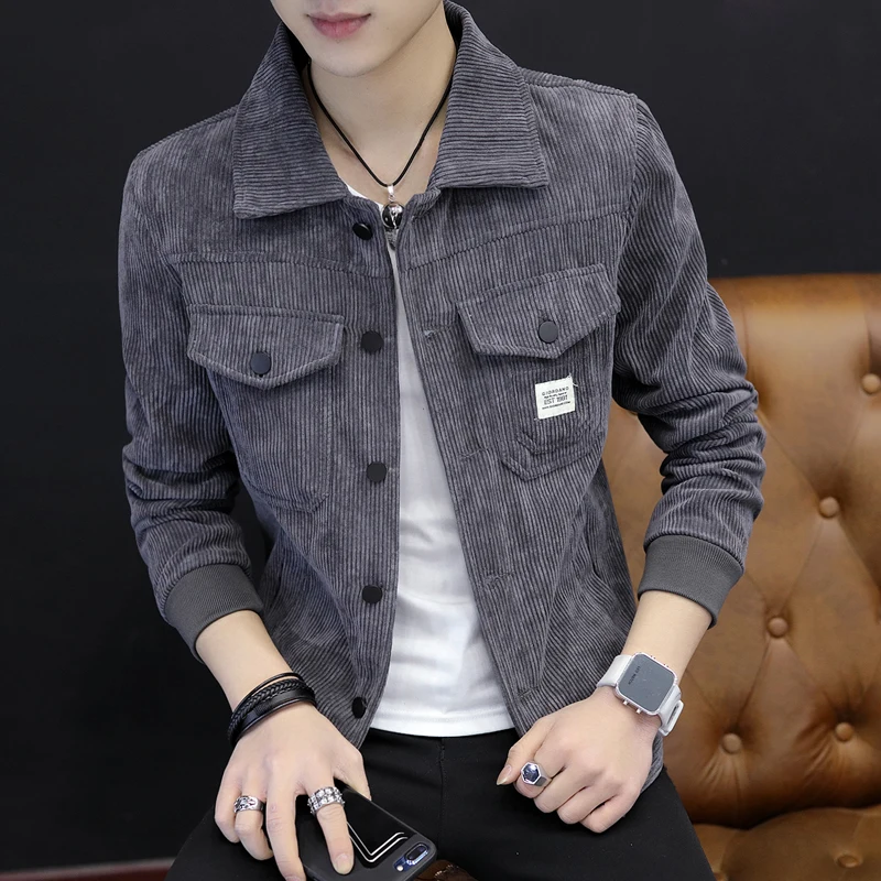 

Men Autumn Turn-down Collar Corduroy Jackets Fashion Multi-pocket Outerwear coat Male Loose Windbreaker Bomber jacket A72505
